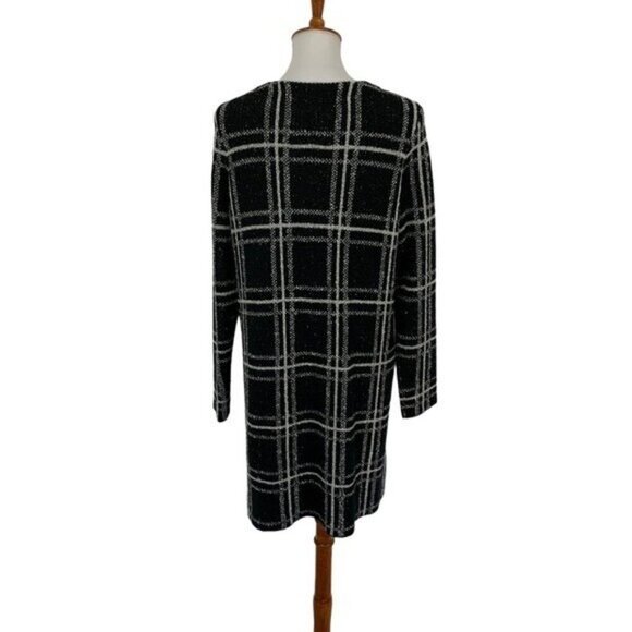Sanctuary Medium Black White Plaid Cardigan Sweater Long Sleeve Soft Knit Snaps - Picture 3 of 5